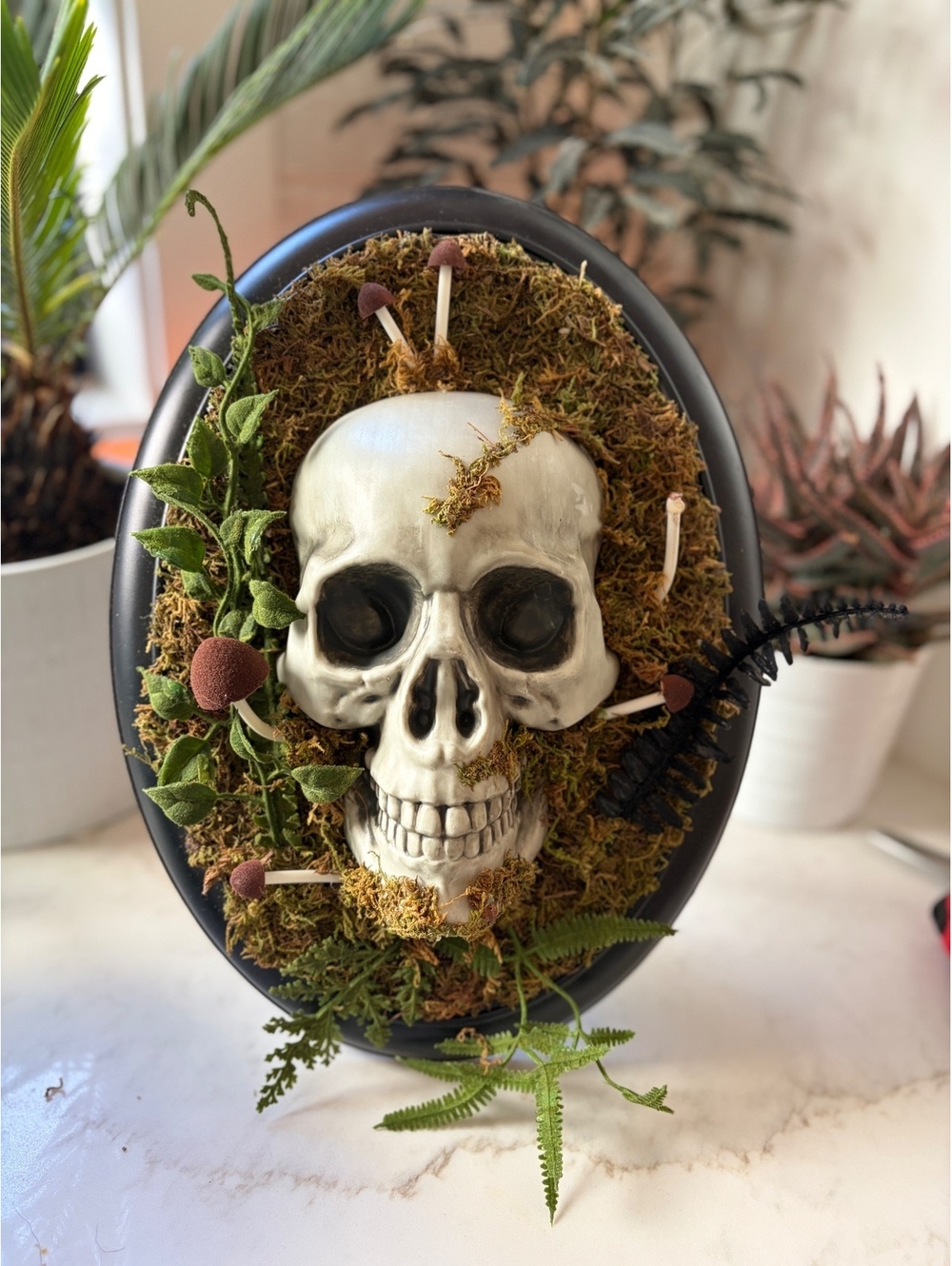 Haunted Woodland Skull & Moss Framed Plaque - 14" Halloween Display